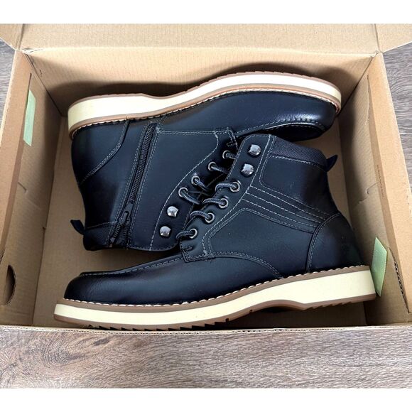 Steve Madden Doyers Boots Mens 9.5 Black Lace Up Side Zip Ortholite NIB